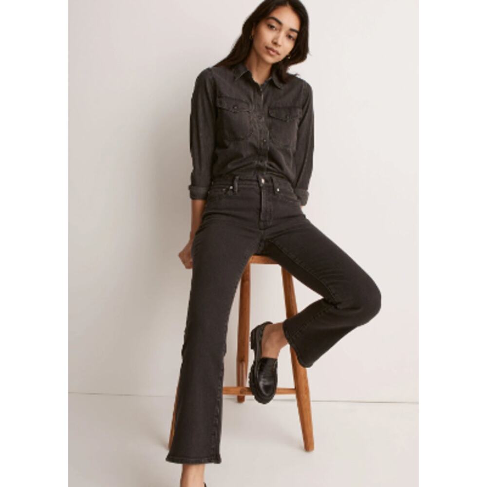 Madewell Mid-Rise Kick Out Jeans Women 25 Black Wash‎ Cotton Cropped - Picture 3 of 10